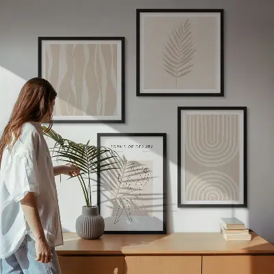 Abstrakcyjne dekoracje w stylu boho zestaw 4 obrazów w ramie