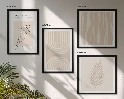 Abstrakcyjne dekoracje w stylu boho zestaw 4 obrazów w ramie