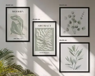 Zestaw obrazów dekoracyjnych w stylu boho z roślinnymi motywami w duchu Matisse'a
