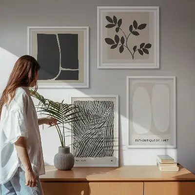 Zestaw 4 obrazów w ramie minimalistyczne wzory roślinne