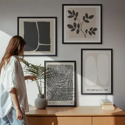 Zestaw 4 obrazów w ramie minimalistyczne wzory roślinne