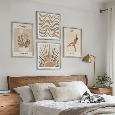 Poliptyk w ramie z motywem abstrakcyjnych wzorów w stylu boho Matisse