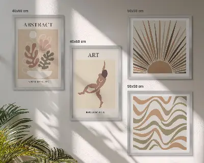 Poliptyk w ramie z motywem abstrakcyjnych wzorów w stylu boho Matisse