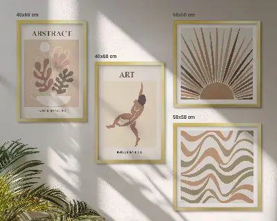 Poliptyk w ramie z motywem abstrakcyjnych wzorów w stylu boho Matisse
