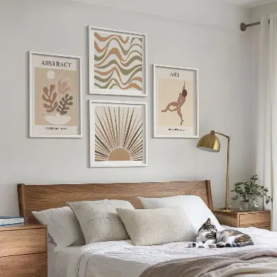 Poliptyk w ramie z motywem abstrakcyjnych wzorów w stylu boho Matisse