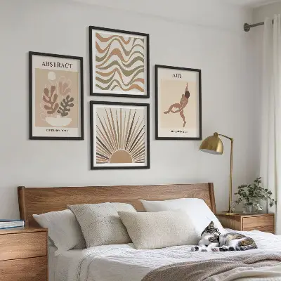 Poliptyk w ramie z motywem abstrakcyjnych wzorów w stylu boho Matisse