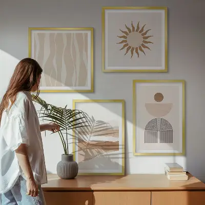 Zestaw obrazów dekoracyjnych abstrakcyjny pejzaż z motywem natury i geometrii