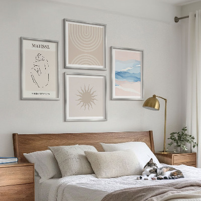Zestaw 4 obrazów w ramie Linie fale pastel minimalistyczne