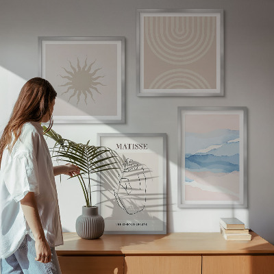 Zestaw 4 obrazów w ramie Linie fale pastel minimalistyczne