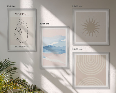 Zestaw 4 obrazów w ramie Linie fale pastel minimalistyczne