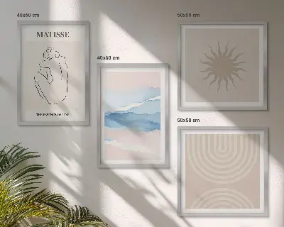 Zestaw 4 obrazów w ramie pastelowe wzory z minimalistycznymi liniami i falami