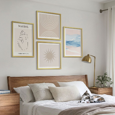 Zestaw 4 obrazów w ramie Linie fale pastel minimalistyczne