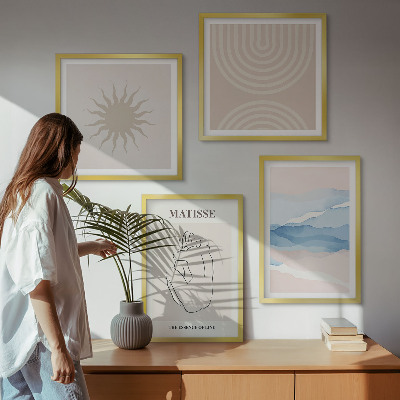 Zestaw 4 obrazów w ramie Linie fale pastel minimalistyczne