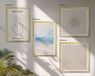 Zestaw 4 obrazów w ramie Linie fale pastel minimalistyczne