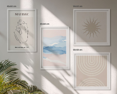 Zestaw 4 obrazów w ramie Linie fale pastel minimalistyczne