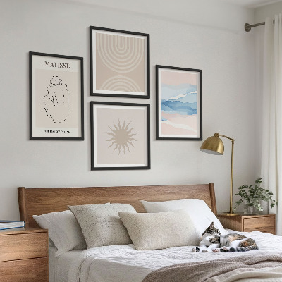 Zestaw 4 obrazów w ramie Linie fale pastel minimalistyczne