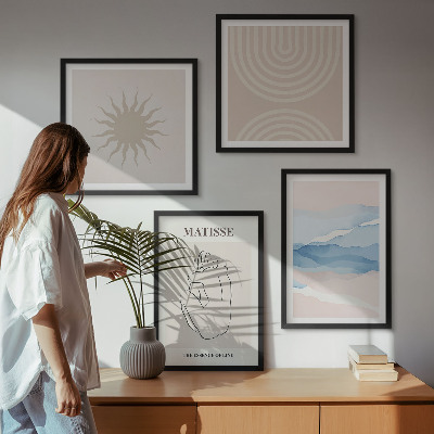 Zestaw 4 obrazów w ramie Linie fale pastel minimalistyczne
