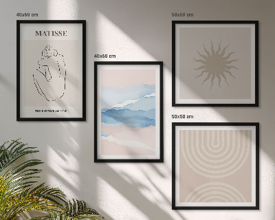 Zestaw 4 obrazów w ramie Linie fale pastel minimalistyczne
