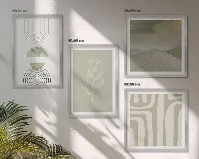 Zestaw 4 obrazów w ramie wzory geometryczne roślinne