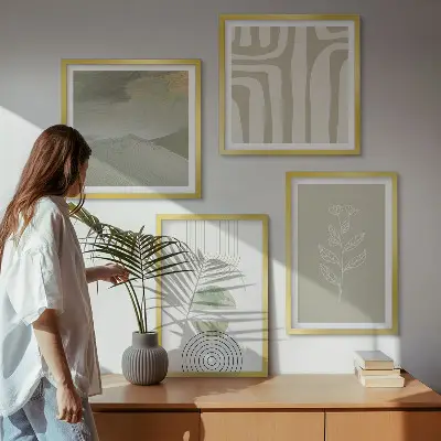 Zestaw 4 obrazów w ramie wzory geometryczne roślinne