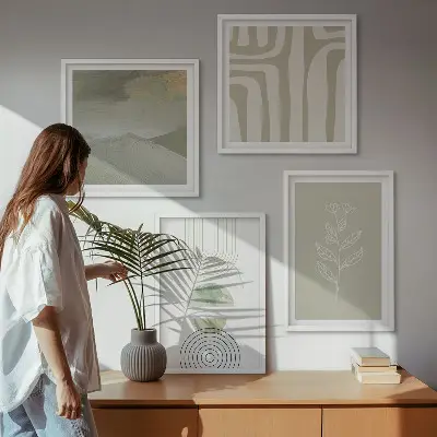 Zestaw 4 obrazów w ramie wzory geometryczne roślinne