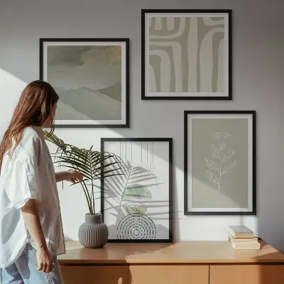 Zestaw 4 obrazów w ramie wzory geometryczne roślinne