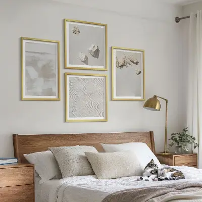 Zestaw obrazów dekoracyjnych z motywem piasku i kamieni w stylu boho