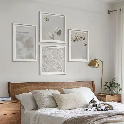 Zestaw obrazów dekoracyjnych z motywem piasku i kamieni w stylu boho