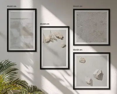 Zestaw obrazów dekoracyjnych z motywem piasku i kamieni w stylu boho