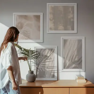 Zestaw 4 obrazów w ramie zbliżenie na naturalne tkaniny w stylu boho