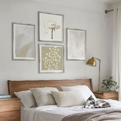 Zestaw obrazów dekoracyjnych kwiaty z modnymi teksturami w stylu boho