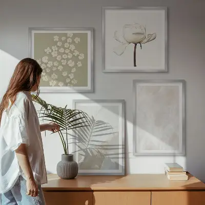 Zestaw obrazów dekoracyjnych kwiaty z modnymi teksturami w stylu boho