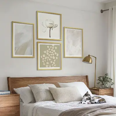 Zestaw obrazów dekoracyjnych kwiaty z modnymi teksturami w stylu boho