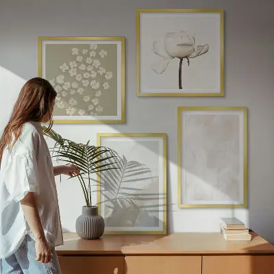 Zestaw obrazów dekoracyjnych kwiaty z modnymi teksturami w stylu boho