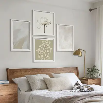 Zestaw obrazów dekoracyjnych kwiaty z modnymi teksturami w stylu boho