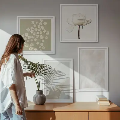 Zestaw obrazów dekoracyjnych kwiaty z modnymi teksturami w stylu boho