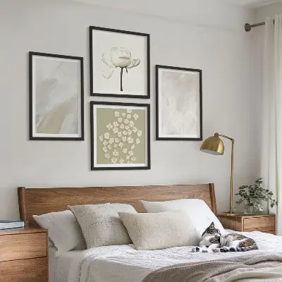 Zestaw obrazów dekoracyjnych kwiaty z modnymi teksturami w stylu boho