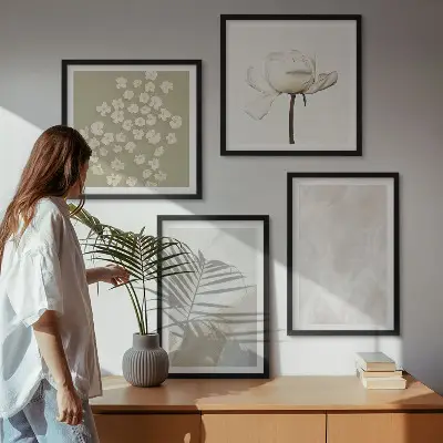 Zestaw obrazów dekoracyjnych kwiaty z modnymi teksturami w stylu boho