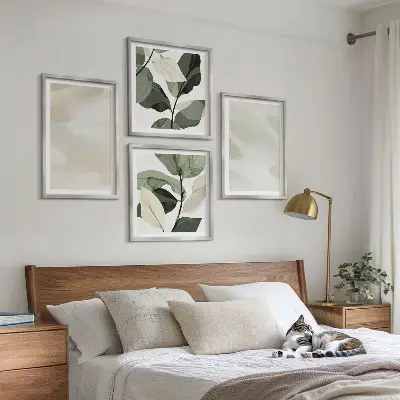 Zestaw 4 obrazów w ramie jasne abstrakcyjne grafiki w stylu boho