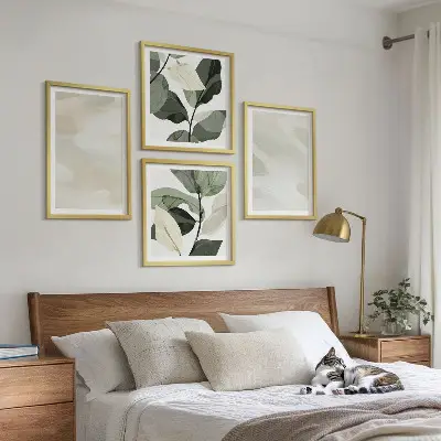 Zestaw 4 obrazów w ramie jasne abstrakcyjne grafiki w stylu boho