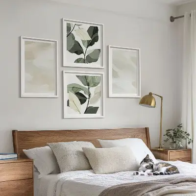 Zestaw 4 obrazów w ramie jasne abstrakcyjne grafiki w stylu boho