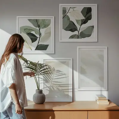 Zestaw 4 obrazów w ramie jasne abstrakcyjne grafiki w stylu boho
