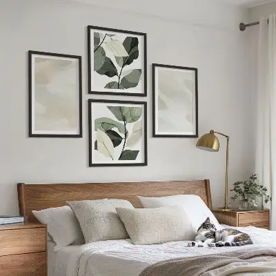 Zestaw 4 obrazów w ramie jasne abstrakcyjne grafiki w stylu boho