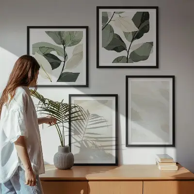 Zestaw 4 obrazów w ramie jasne abstrakcyjne grafiki w stylu boho