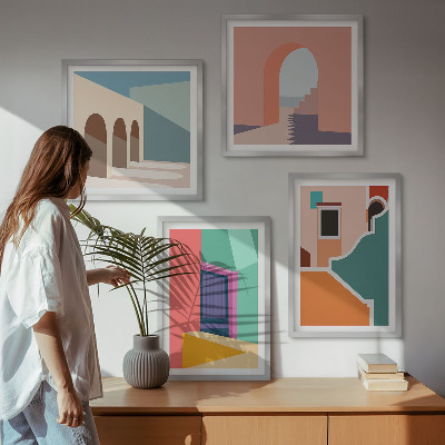 Zestaw obrazów dekoracyjnych Kolorowe ilustracje miasta