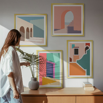 Zestaw obrazów dekoracyjnych Kolorowe ilustracje miasta
