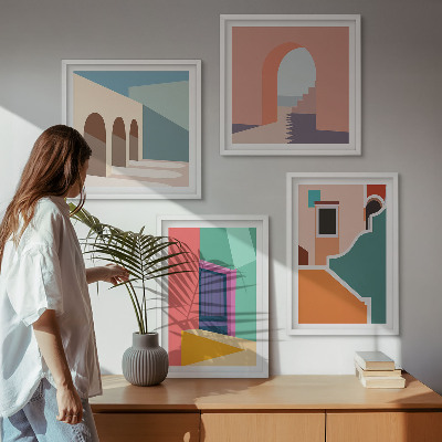 Zestaw obrazów dekoracyjnych Kolorowe ilustracje miasta