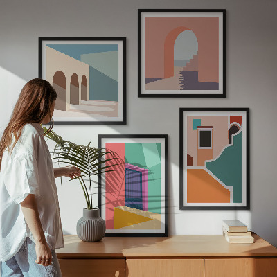 Zestaw obrazów dekoracyjnych Kolorowe ilustracje miasta