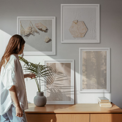 Zestaw 4 obrazów w ramie Subtelne boho tekstury naturalne