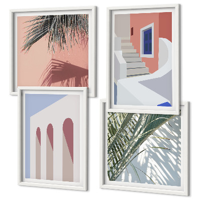 Zestaw 4 obrazów w ramie Ilustracje architektury miast